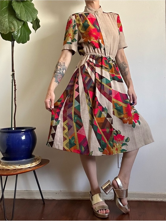 Vintage Dresses & Skirts - Vintage Colorful Geometric Shirt Dress